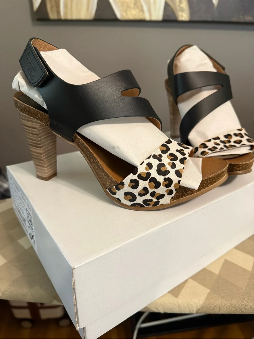 Black & Leopard Peep-Toe High Heel Sandals